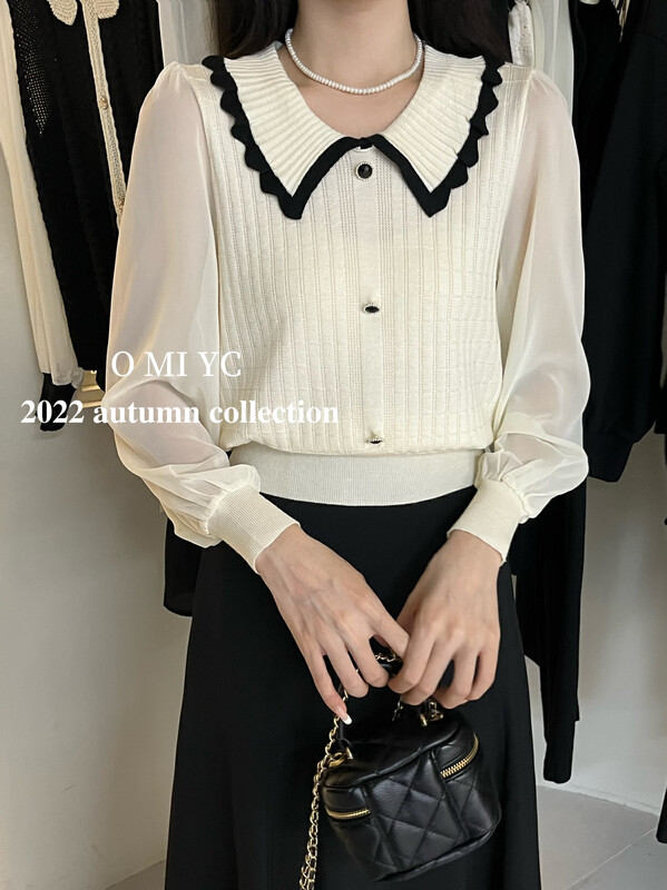 [O MI] French small fragrant wind doll collar bump color sweater knit sweater elastic big YS-805
