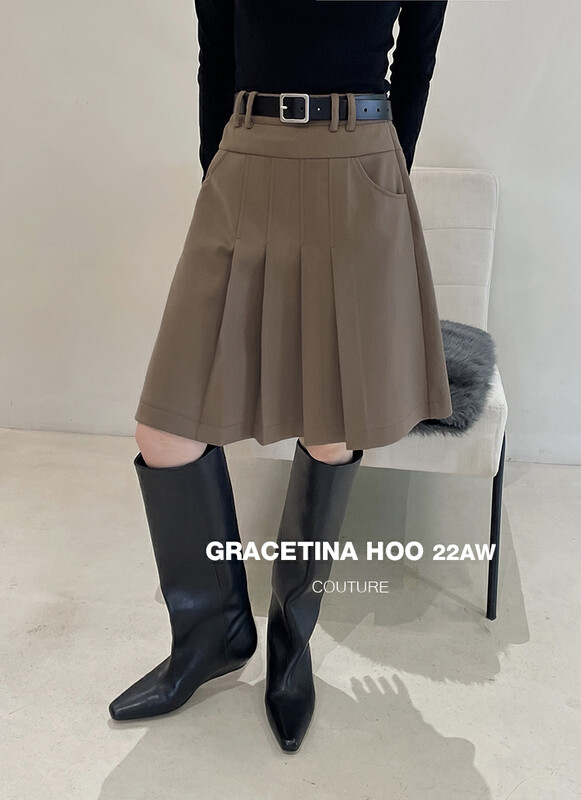 [GRACETINA HOO] Design sense of high waist pressure pleated suit skirt figure print ground hair thickened BQ2253