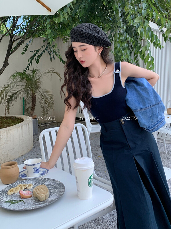 [ONIVINTAGE Ernie] contrast color button vest / sling OW226N6072