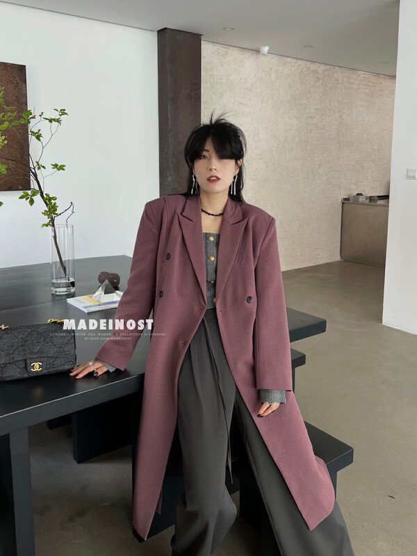 [Osha MADEINOST] Autumn new design feeling hairy edge slit design texture suit coat 87133