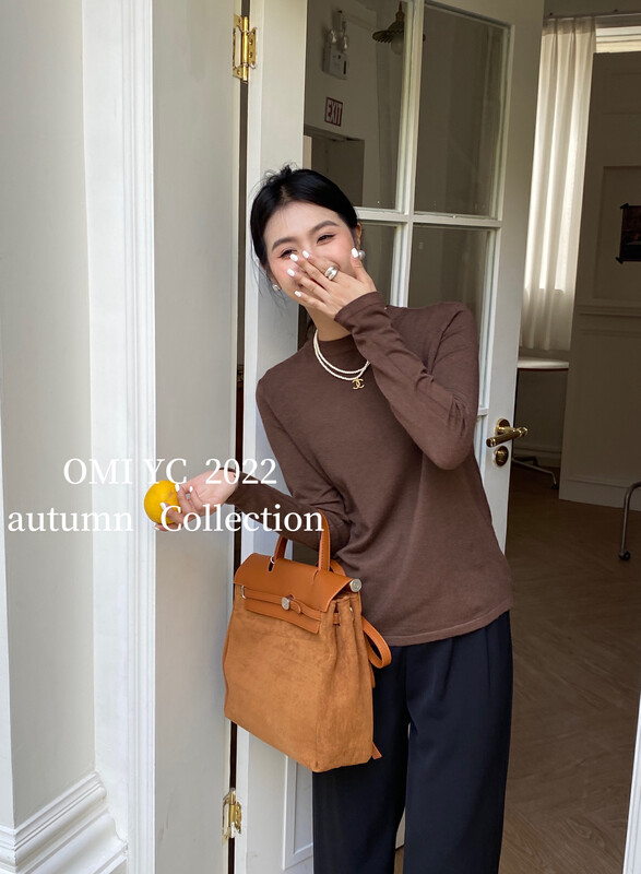 [O MI] Solid neck Long Sleeve Sweater Warm Sweater 1883 # FHX