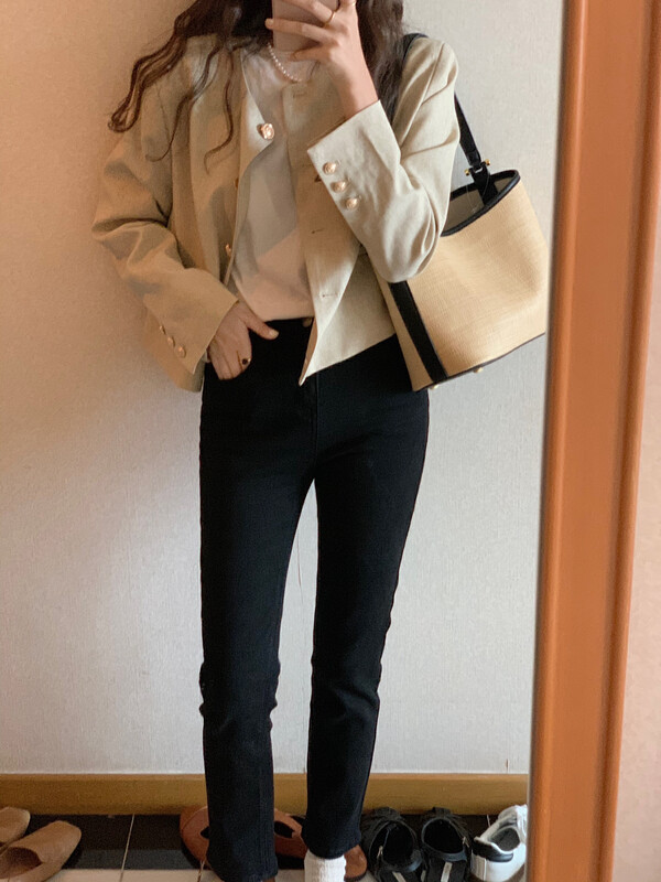 New Year in Early Autumn! [MEET ME] Black versatile slim straight pipe jeans 7068 # L
