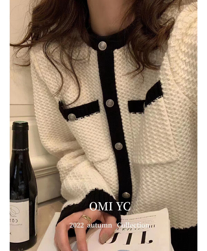 Winter on the new![O MI] Temperament small fragrant wind contrast color edge warm sweater 3335 # FHX