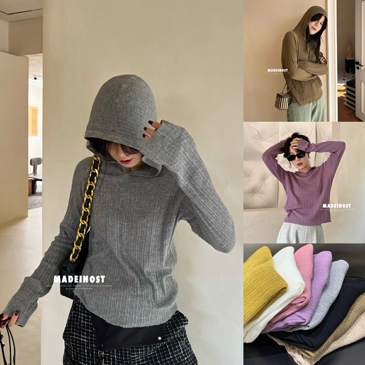 [Osha MADEINOST] Fall New Vintage Striped Hooded Jersey with 10 Wool S7063