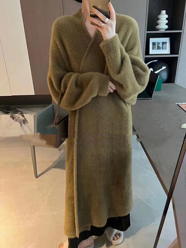 [MI] Autumn and winter new fashion advanced imitation mink fur long cardigan warm sweater 1683 # PCZ
