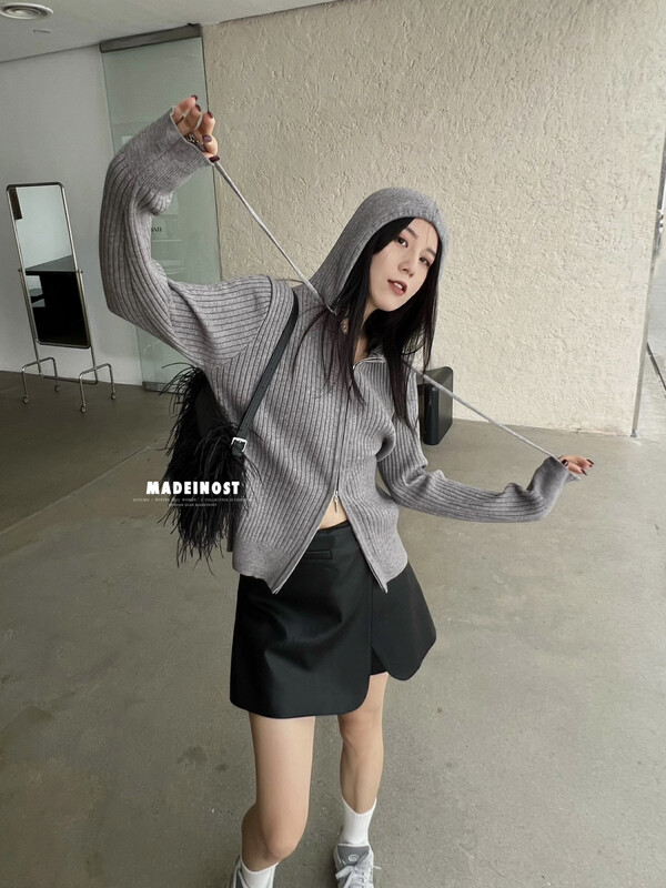 [Osha MADEINOST] Autumn New Double Open Zipper Thick Hded Pit Cardigan S7057