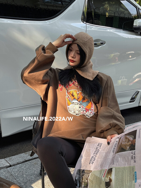秋款上新!【NINA LIFE】字母印花寬鬆衛衣  6355#  ZXL