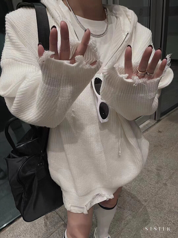 Autumn on the new![MI] Korean hem makes broken hat zip warm sweater 1646 # PCZ