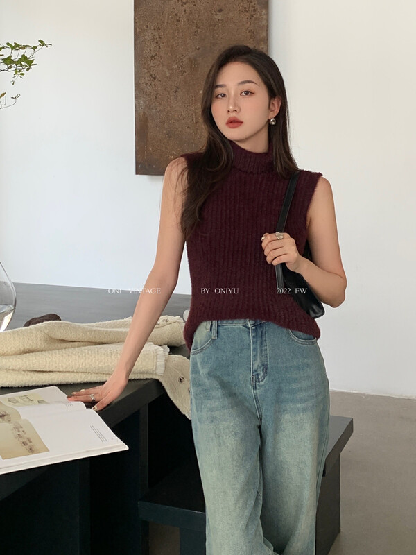 [ONIVINTAGE Ernie] Turtleneck woven vest sling OW226M6543