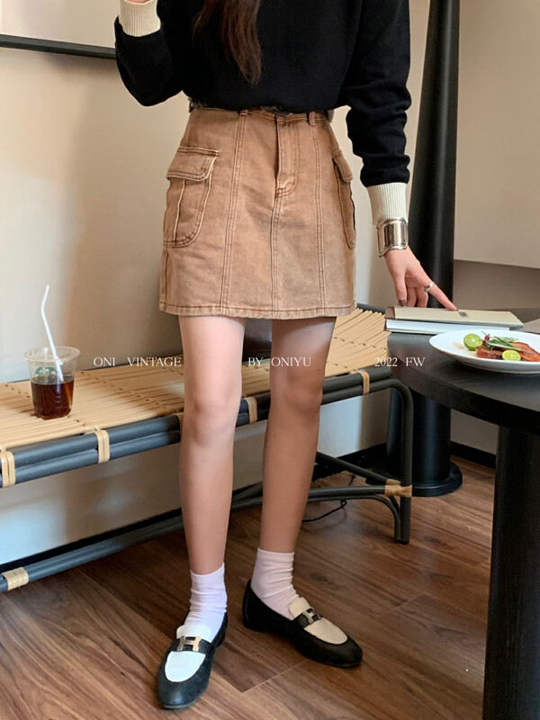 [ONIVINTAGE Ernie] Double sticker bag denim skirt skirt OW225N6138