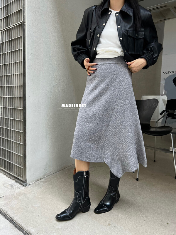 [Osha MADEINOST] Autumn new irregular retro niche design sense knit skirt S7035 # FHX