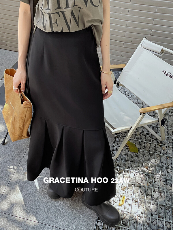 [GRACETINA HOO] Design sense French show thin medium and long fish tail skirt BQ6288