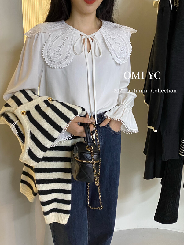 [O MI] Lace Led Solid Color Shirt 88225 # FHX
