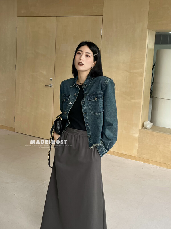[Osha MADEINOST] New fall vintage hem denim short jacket denim jacket YS-87116