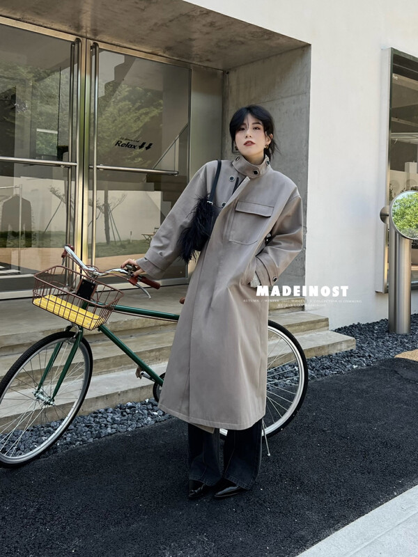 [Osha MADEINOST] Autumn new leather design sense big brand windbreaker standing collar 87152