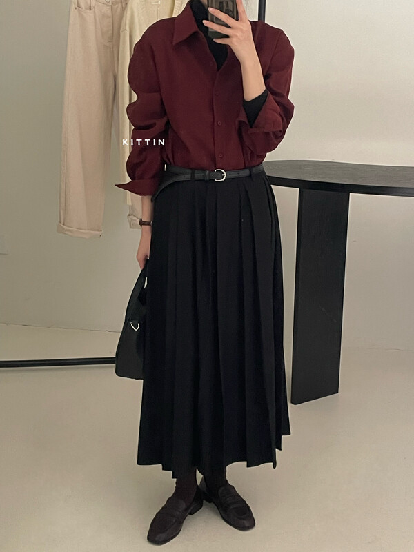[KITTIN] Korean version of high waist shows thin pleated skirt 6158