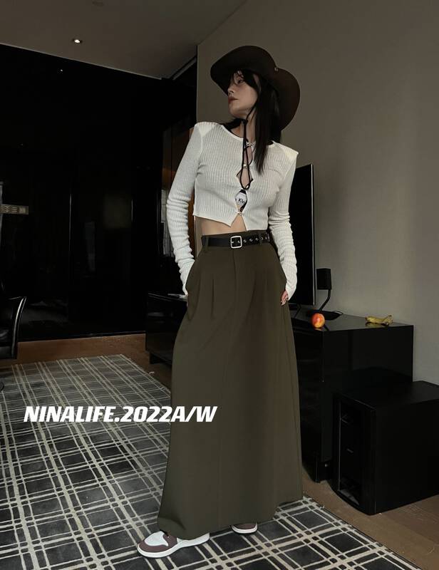 Autumn on the new![NINA LIFE] High waist, slim and versatile skirt (with a belt) 6285 # ZXL