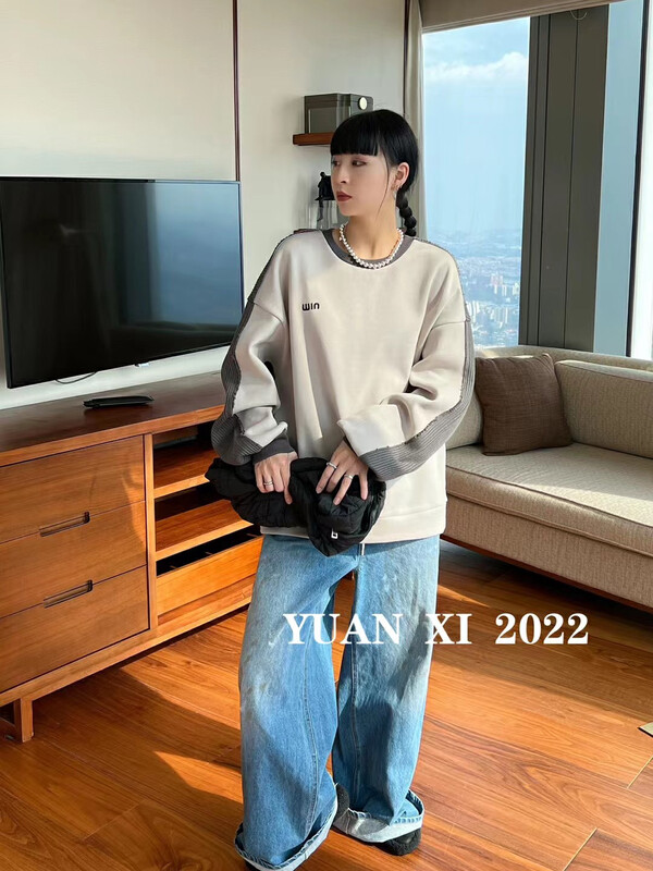 Autumn on the new![Yuan Xi] collision color large version of wool patchwork hoodie YS1-6120 # LSL