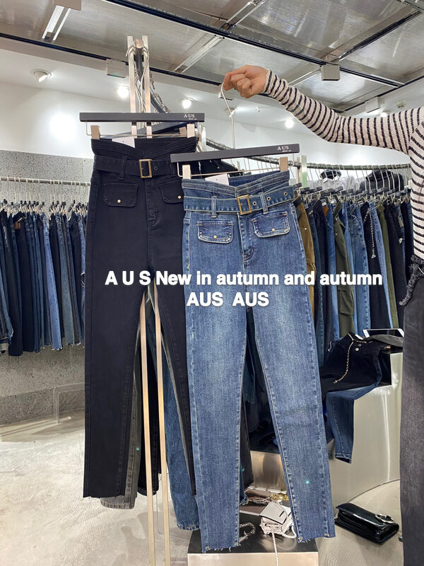 New autumn style! [AUS] Popular smoke pipe high waist skinny jeans S123A # LSW