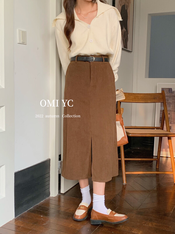 New autumn style! [O MI] High waist versatile velvet skirt (with belt) 55725 # FHX
