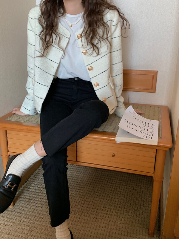 Early autumn on the new![MEET ME] Korean version of slim straight tube cigarette pipe jeans 7055 # L