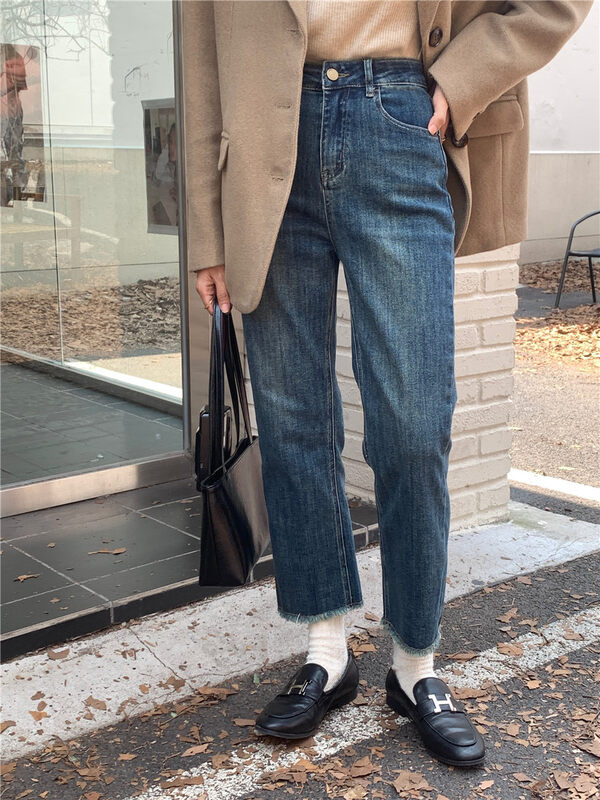 Autumn on the new![MEET ME] Korean straight tube hem jeans YS-7077 # L