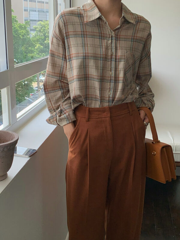 Autumn on the new![EVER TRUE] Korean Cotton Loose plaid Shirt 63113 # CLS