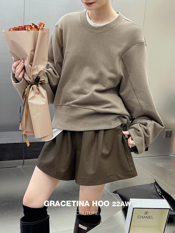 [GRACETINA HOO] Simple silhouette bat sleeve design hoodie wide rib hem stereo cut WY335