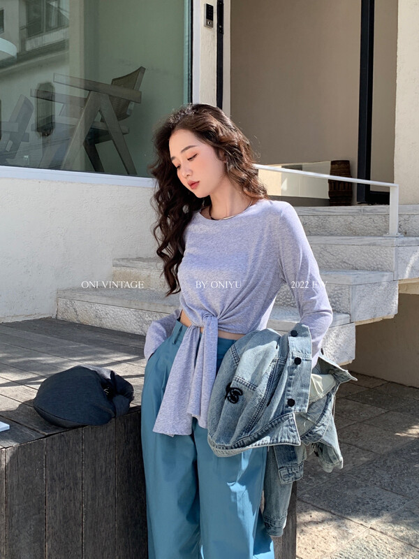[ONIVINTAGE Ernie] Round neck slit knit top long sleeve T-shirt OL226T6330