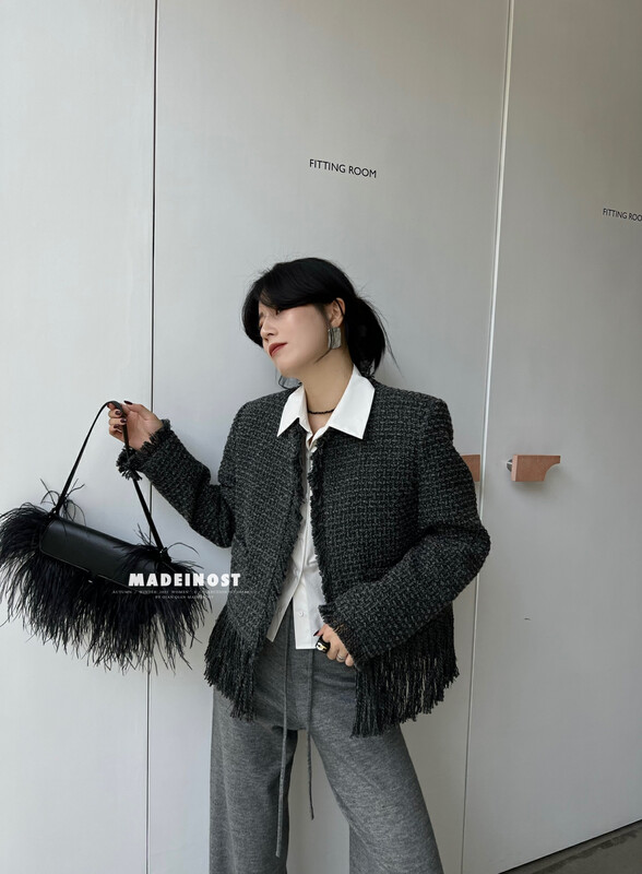 [Osha MADEINOST] Autumn new advanced sensitive tassel small fragrant wind short coat (30% wool) 87199