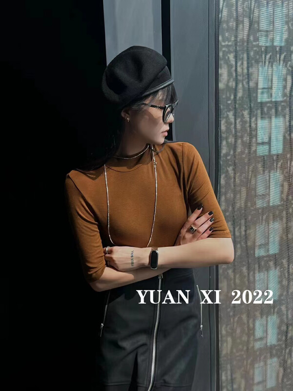 Autumn on the new![Yuan Xi] Half-high collar medium sleeve versatile stylish short-sleeved T-shirt 4020 # LSL