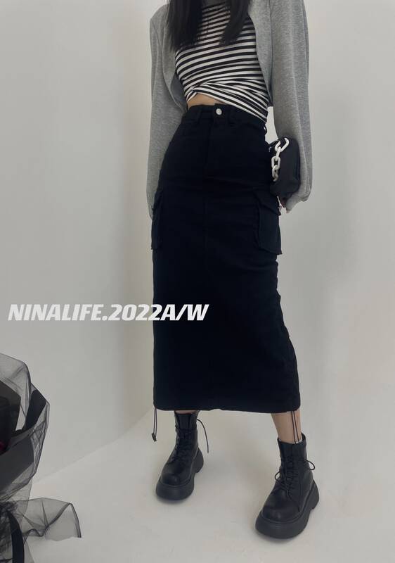 Original price: 88.99! New ones in early autumn![NINA LIFE] High street show long rope work skirt 8827 # ZXL