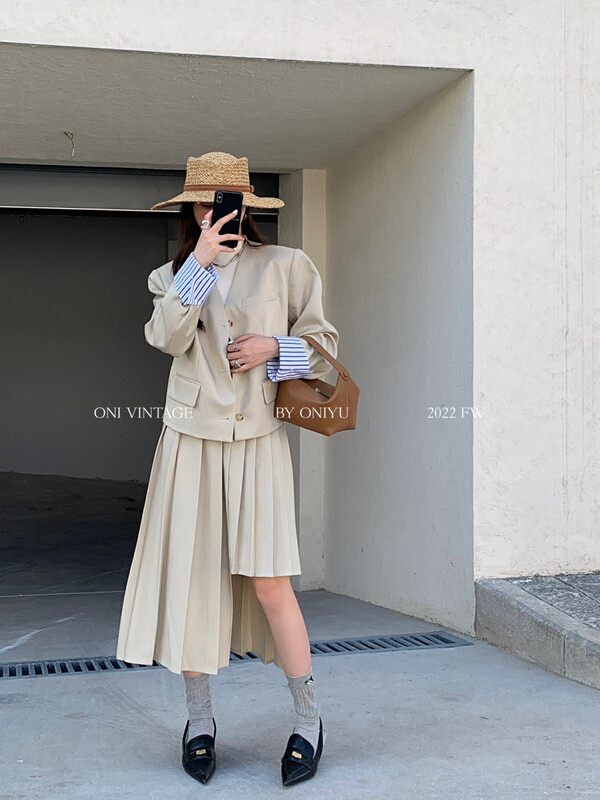 [ONIVINTAGE Ernie] Asymmetric pleated skirt OL226D5909 # CQW