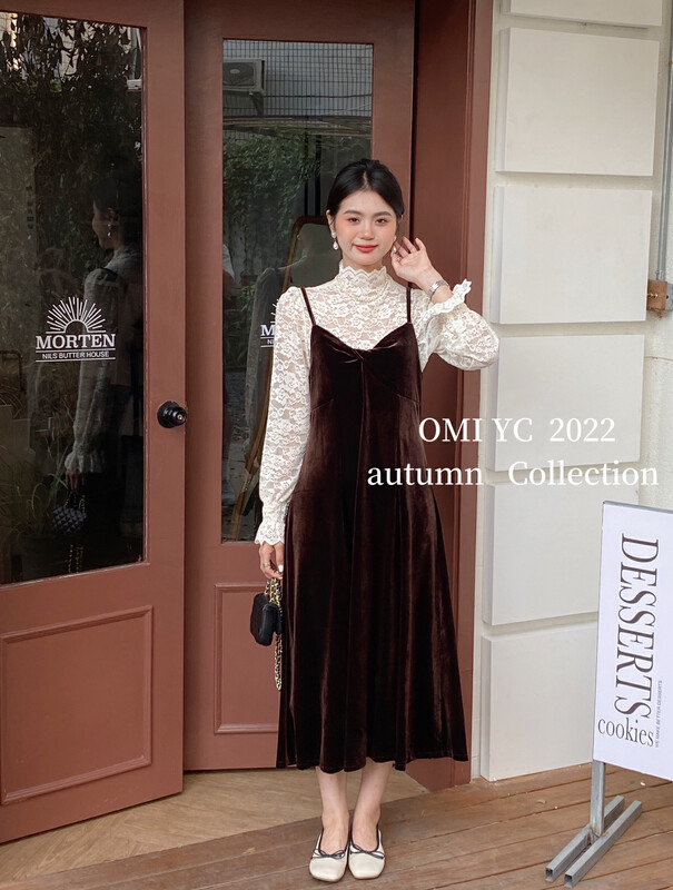 [O MI] Temperament Velvet Ster Dress Dress 77516