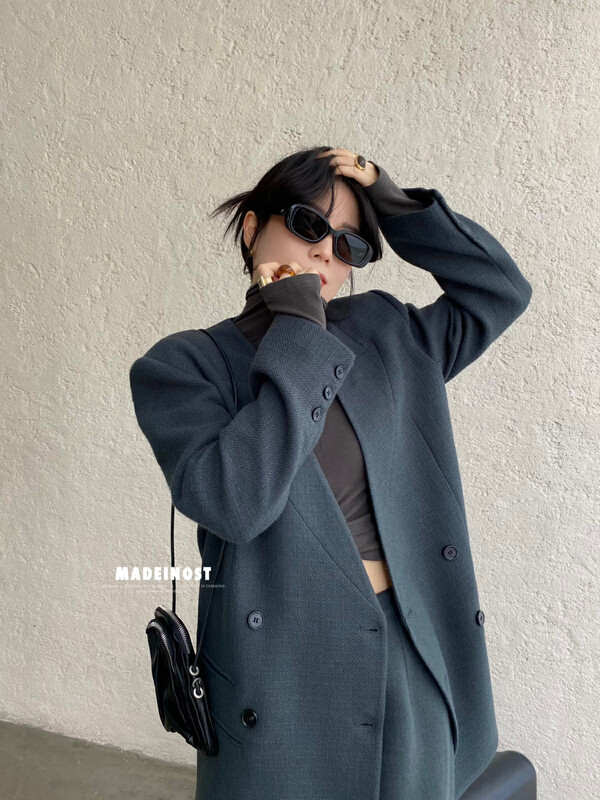 [Ousha MADEINOST] Autumn new big brand small fragrance retro woven woolen cloth suit (collarless) 87225 # FHX