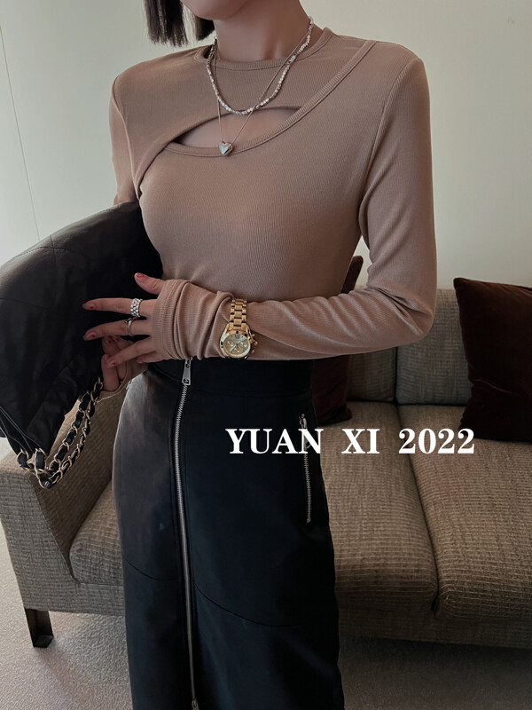 New Year in Early Autumn! [Yuanxi] Hollow out Versatile Long Sleeve T-shirt 7001 # LSL
