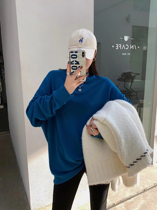 Autumn on the new![Yuan Xi] Solid color simple and versatile long-sleeved T-shirt 8025 # LSL