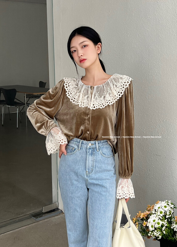 Autumn on the new![YOOMINI] French Retro Doll collar flared Sleeve Shirt Q16286-V # WPL