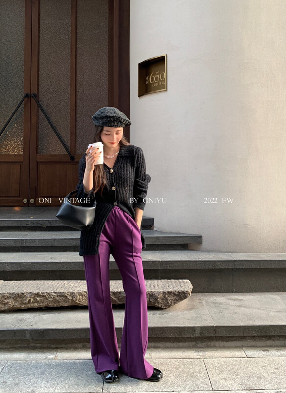 [ONIVINTAGE Ernie] Knitted rubber tendon waist horn show skinny pants slacks OH222K5019 # CQW