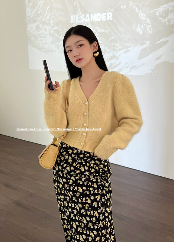 Autumn on the new![YOOMINI] V-neck Solid Color Single Breasted Warm Sweater Q13687-S # WPL