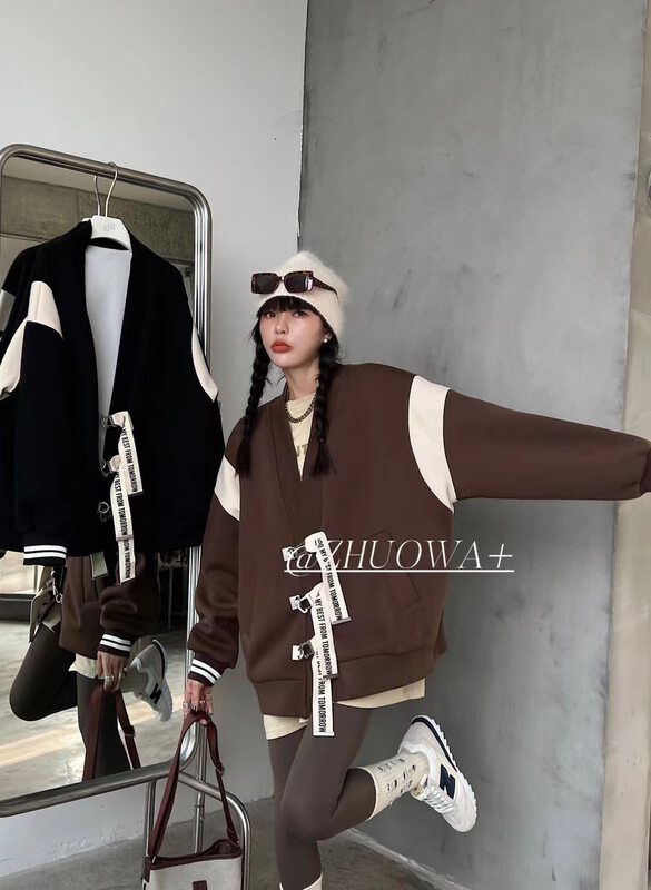 [Buyer-Zhuowa] contrast color splicing letters loose large edition knit cardigan 8133 # CL