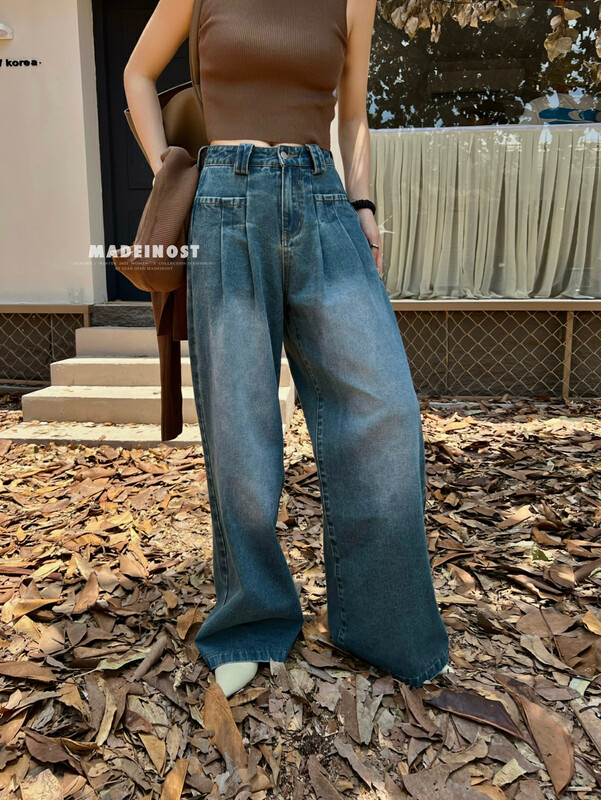 [Osha MADEINOST] Fall Top New Vintage Blue Discount Loose Wide Leg Jeans 87120