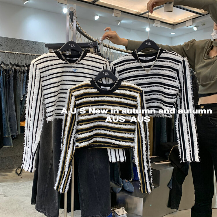 New autumn style! [AUS] Trendy vintage striped shirt w23A # LSW