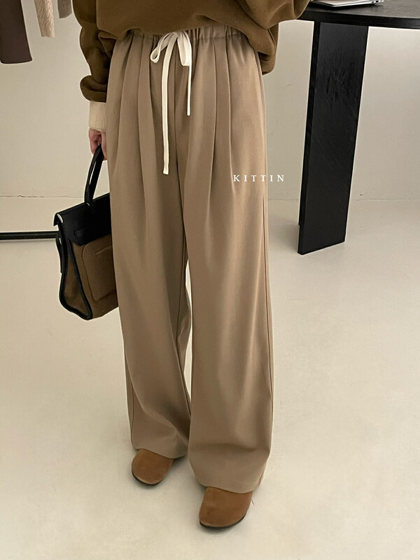 [KITTIN] Korean version of texture wide-leg slacks 9307FW