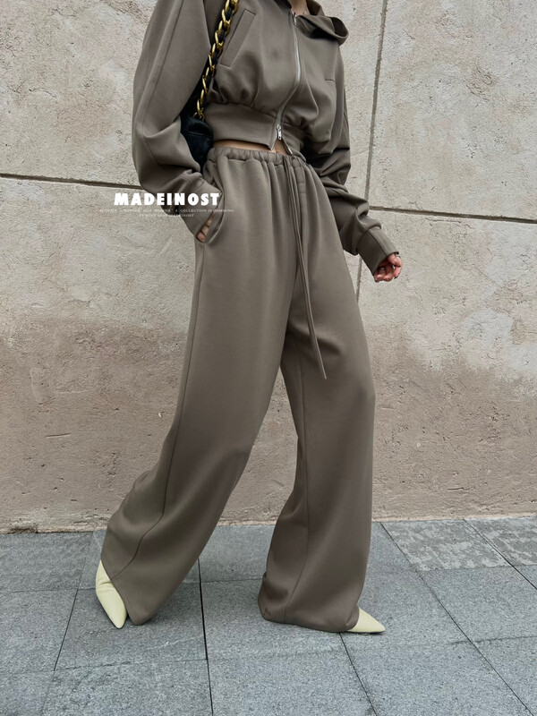 [Osha MADEINOST] New autumn wide leg elastic waist casual air layer knit pants casual pants 87167