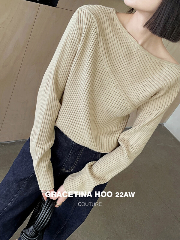 [GRACETINA HOO] Small style pullover straight neck design long sleeved knitwear (scattered splicing weaving method including wool) Z939 # CQW
