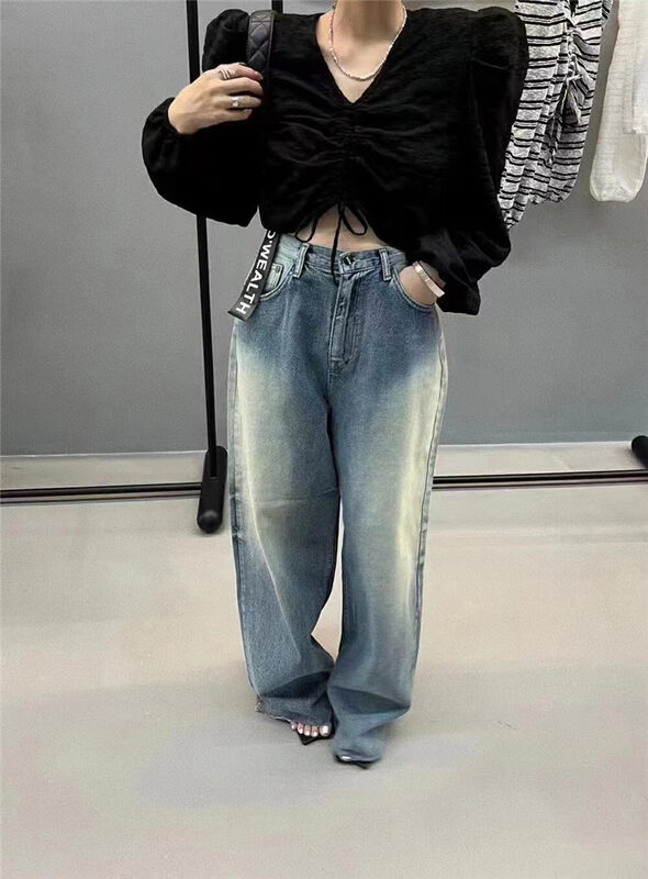 Winter on the new![Yan Zhen] Make old wide leg gradient drag floor jeans 56773 # PCZ