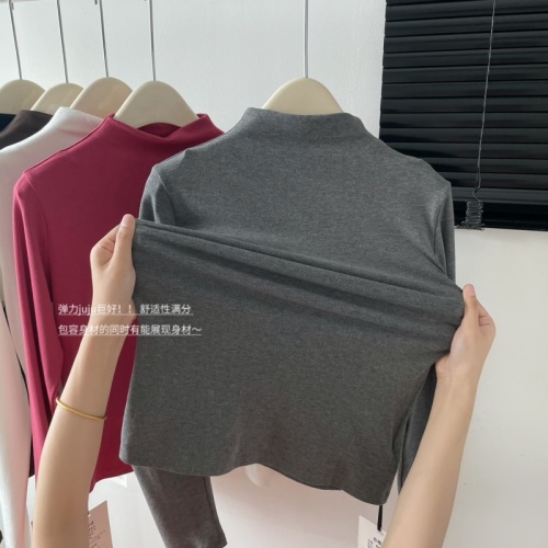 METWO muscle bottom liquid bottom bottom t solid color skin feeling 5 color rose red autumn and winter new micro turtleneck collar bottom shirt