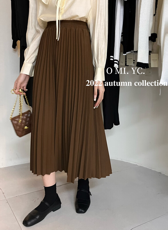 [O MI] Tight waist pleated skirt half skirt YS8202