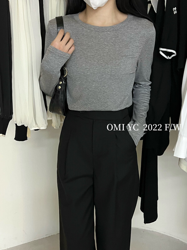 [O MI] Autumn and winter must-have item copper ammonia round collar long-sleeved T-shirt fabric comfortable and versatile YSA901